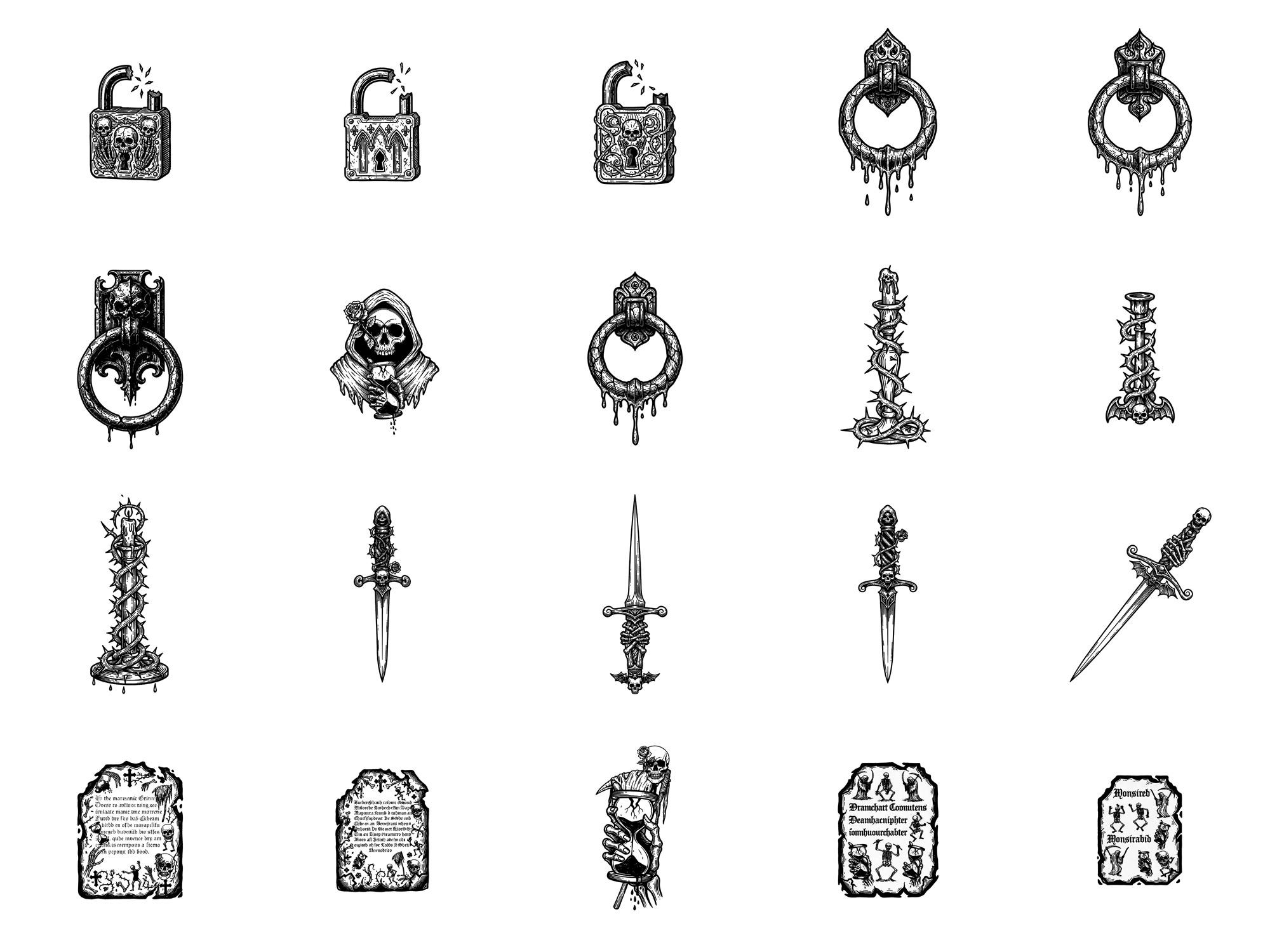 Antique Objects Gothic Macabre Procreate Stamps & Photoshop Brushes ...