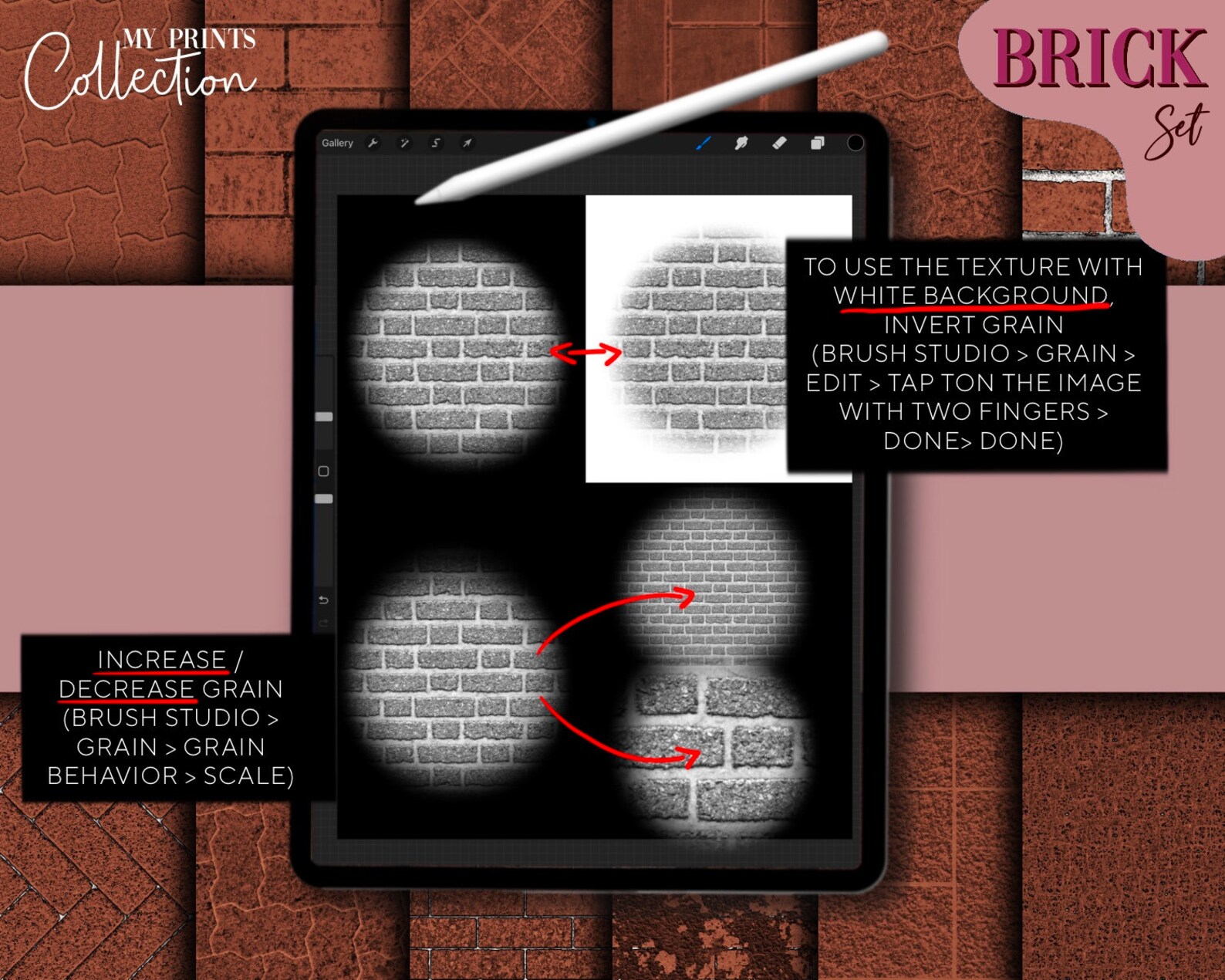 Brick Procreate Set 40 Seamless Brushes Pavement Wall Etsy