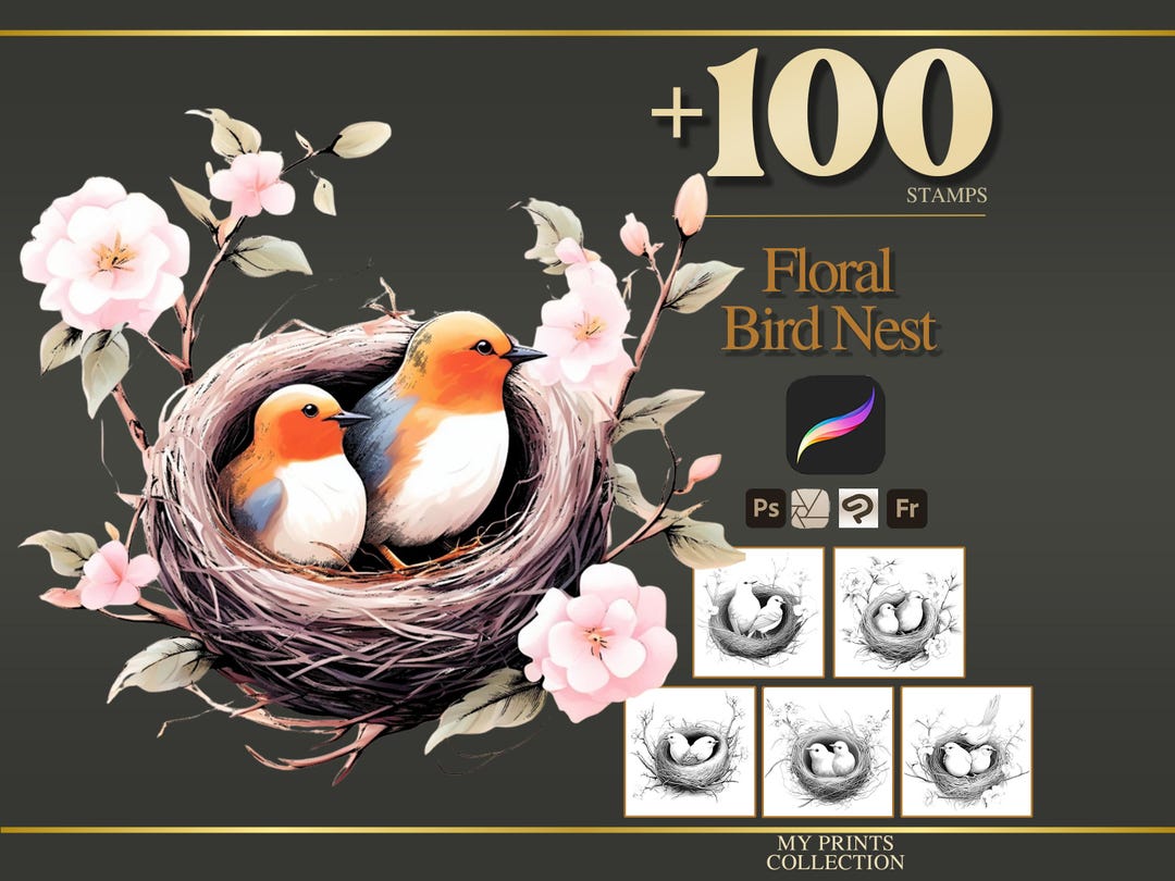 Bird Nest Procreate Stamps & Photoshop Brushes – 100+ Flower Botanical ...