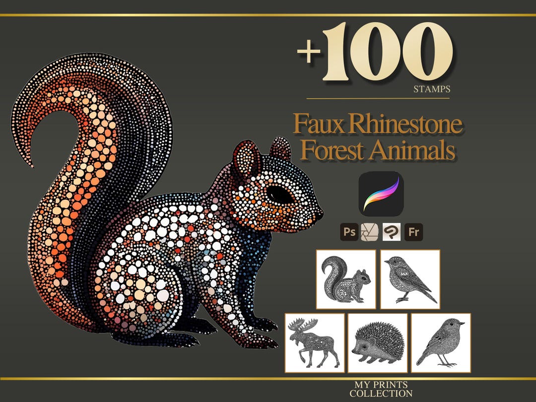 Faux Rhinestone Forest Animals Procreate Stamps & Photoshop Brushes ...