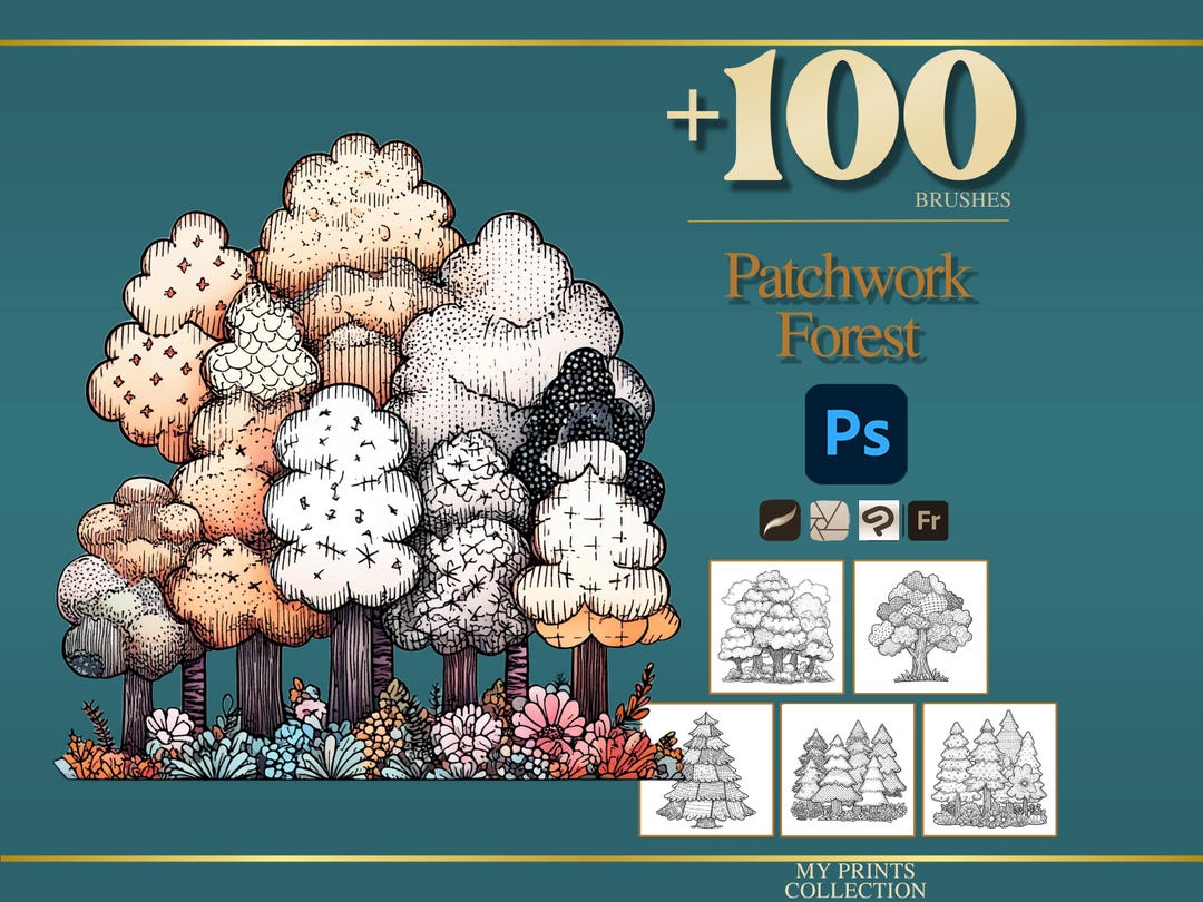Forest Patchwork Photoshop Brushes & Procreate Stamps – 100+ Fashion ...