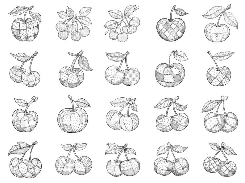 Cherry Patchwork Procreate-stämplar och Photoshop-penslar – 100+ modequilttexturer, tatueringar, digital konst, clipart, linjekonst, penselpaket bild 2