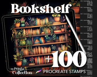 Más de 100 sellos para estanterías de Procreate, diseño de interiores, decoración de interiores, fantasía, descarga digital, material de arte digital, pincel para Procreate