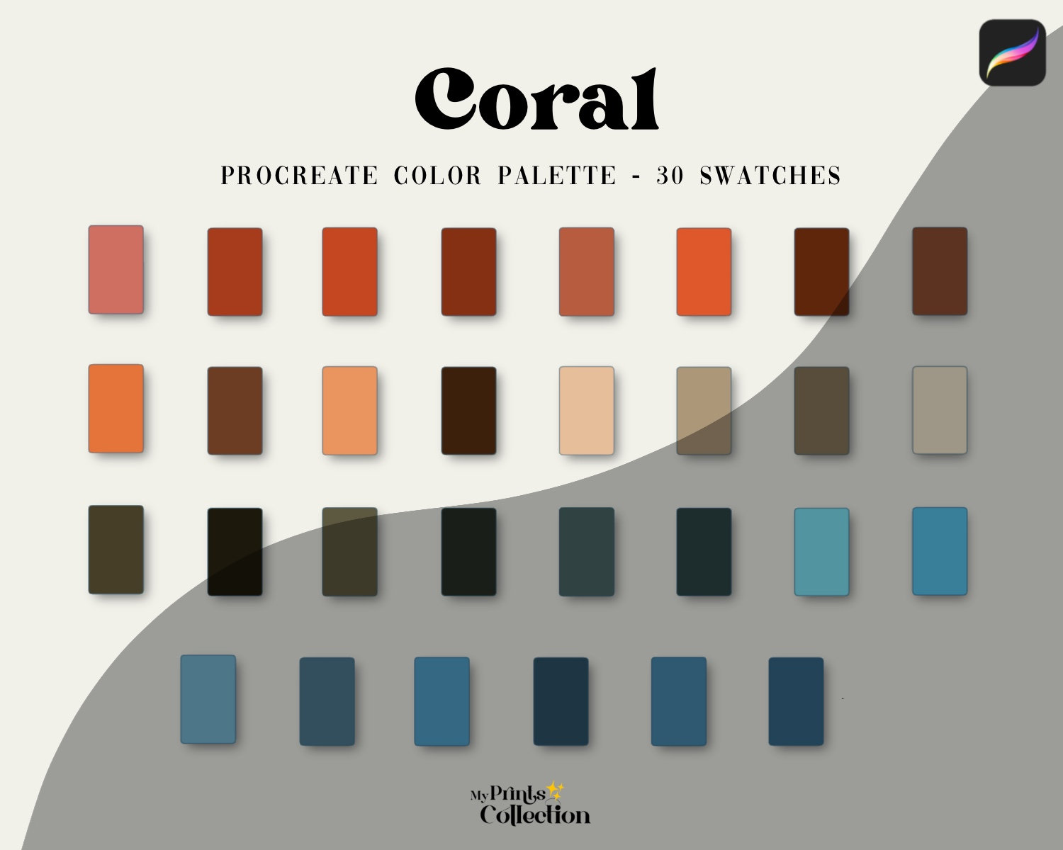Coral Procreate Color Palette Swatches, Digital Color Download, Seasonal Palette, Color Palette Bundle, Ocean Sea Tones, Summer Swatch