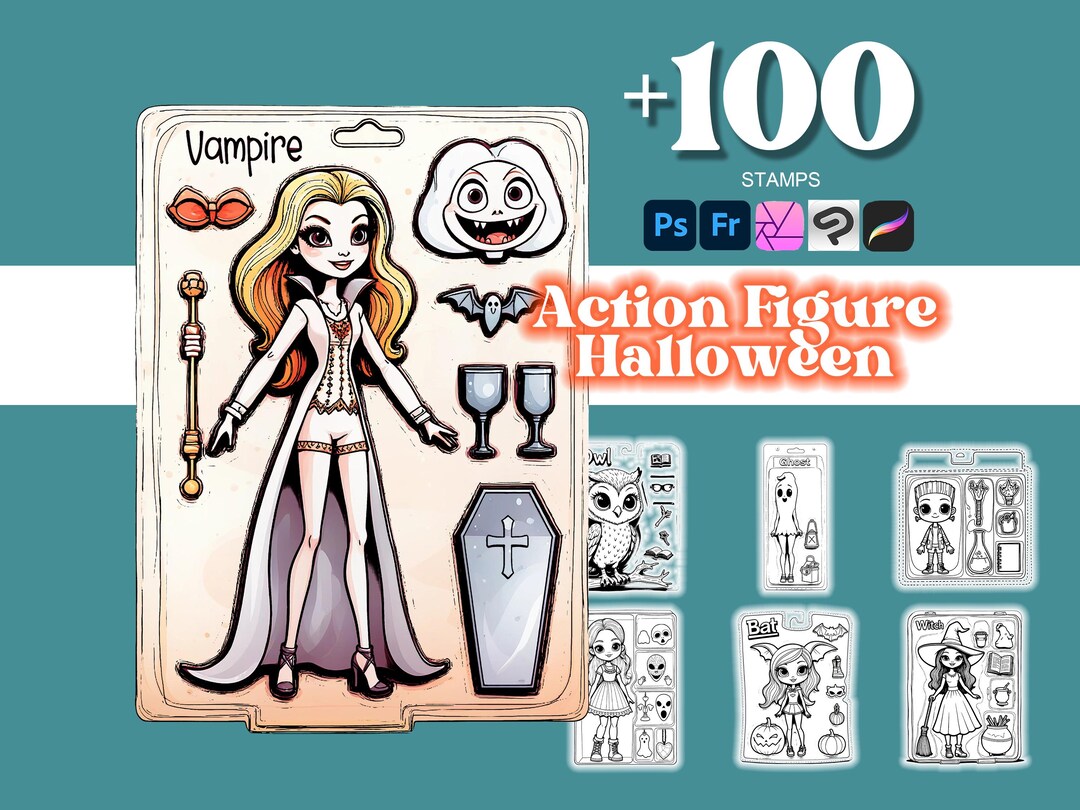 100+ Action Figure Halloween Photoshop Brushes & Procreate Stamps Set ...