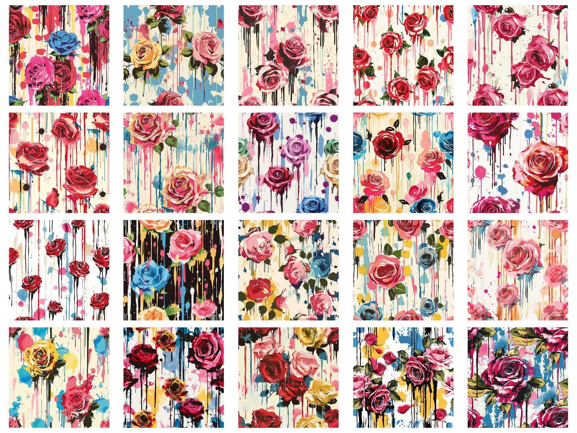 Texture Roses Painted Roses Dripping Paint Procreate Texture Brush & Photoshop PAT Pattern ...