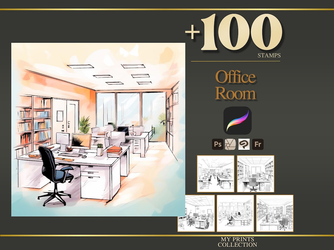 Office Room Procreate Stamps & Photoshop Brushes – 100+ Interior Room ...