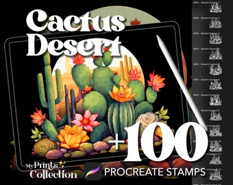 100+ Procreate Cactus Desert Stamps, Floral Flower Nature Botanical Home Decor Design, Digital Download, Digital Art Supply, Procreate Brush