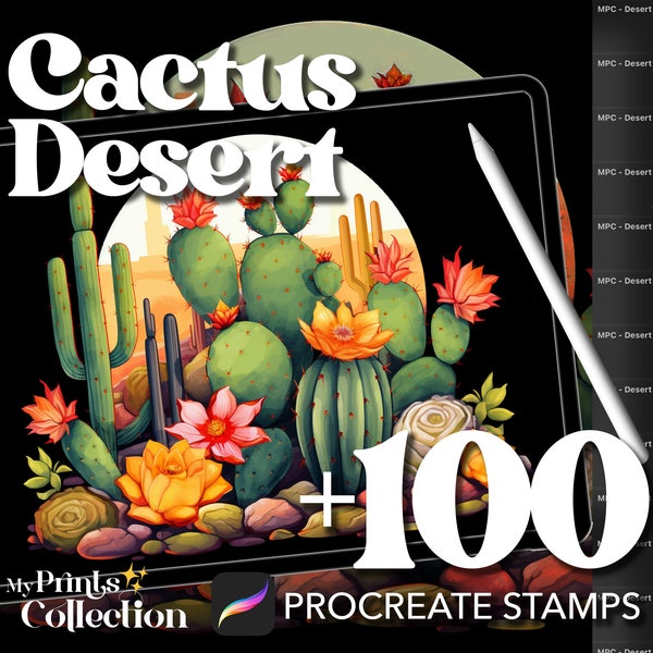 Plus de 100 tampons Procreate Cactus Desert, Floral Flower Nature Botanical Home Decor Design, Téléchargement numérique, Fourniture d'art numérique, Procreate Brush