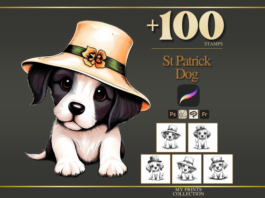 St Patrick Dog Procreate Stamps & Photoshop Brushes – 100+ Lucky Irish ...