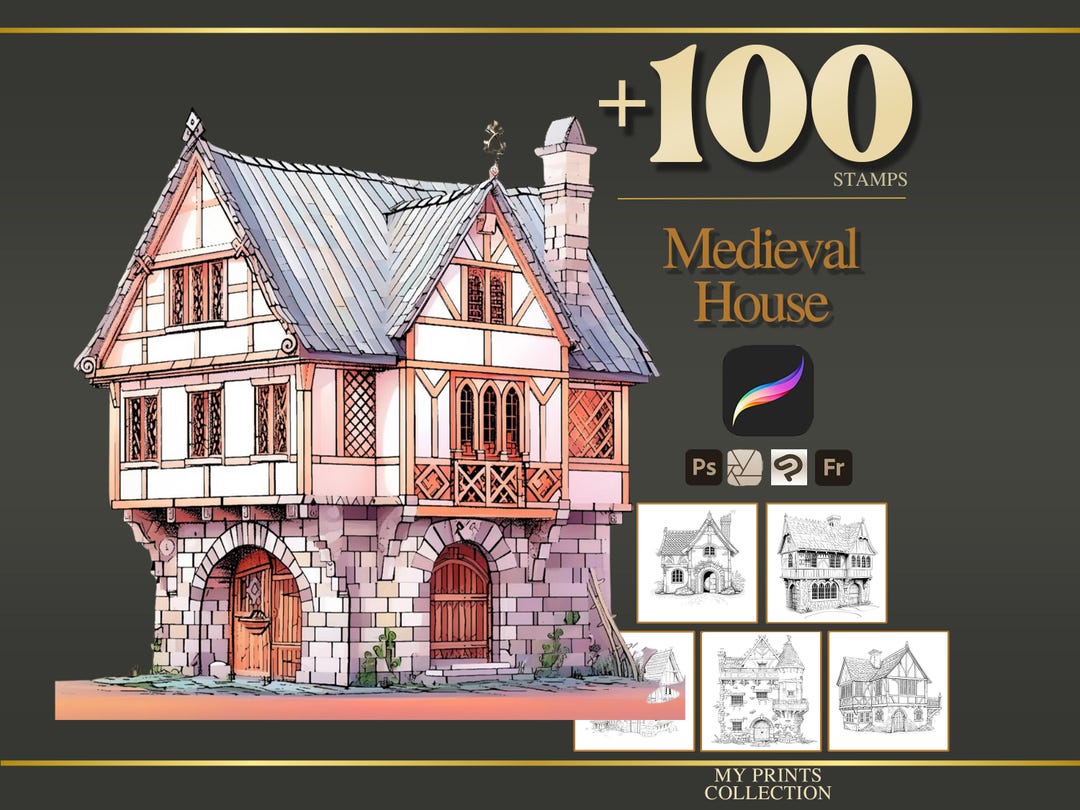 House Medieval Procreate Stamps & Photoshop Brushes – 100+ Place House ...
