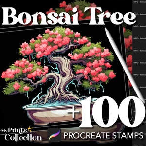Plus de 100 tampons procréer bonsaï, décoration botanique florale, nature, fleurs, téléchargement numérique, fourniture d'art numérique, brosse procréer