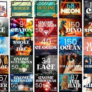 Peut inclure: Une collection de pinceaux et tampons d'art num&eacute;rique pour Procreate, avec des th&egrave;mes vari&eacute;s comme le n&eacute;on, les paysages urbains et la nature. Chaque ensemble est &eacute;tiquet&eacute; avec un titre et un num&eacute;ro, offrant une gamme d'outils cr&eacute;atifs.