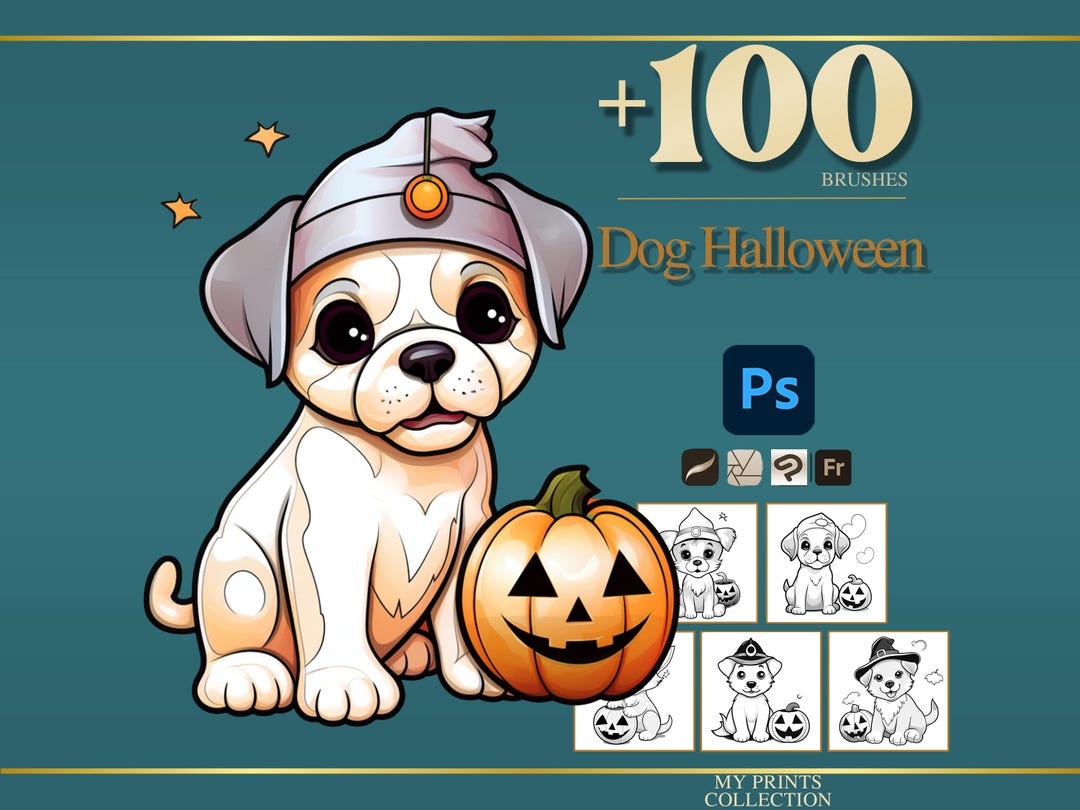 Dog Halloween Photoshop Brushes & Procreate Stamps – 100+ Tattoo ...