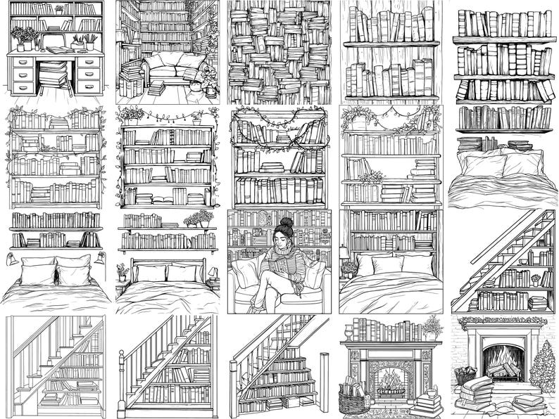 Libraries Pattern Photoshop Bookshelves and Home Libraries Photoshop Brushes & Procreate Stamps ...
