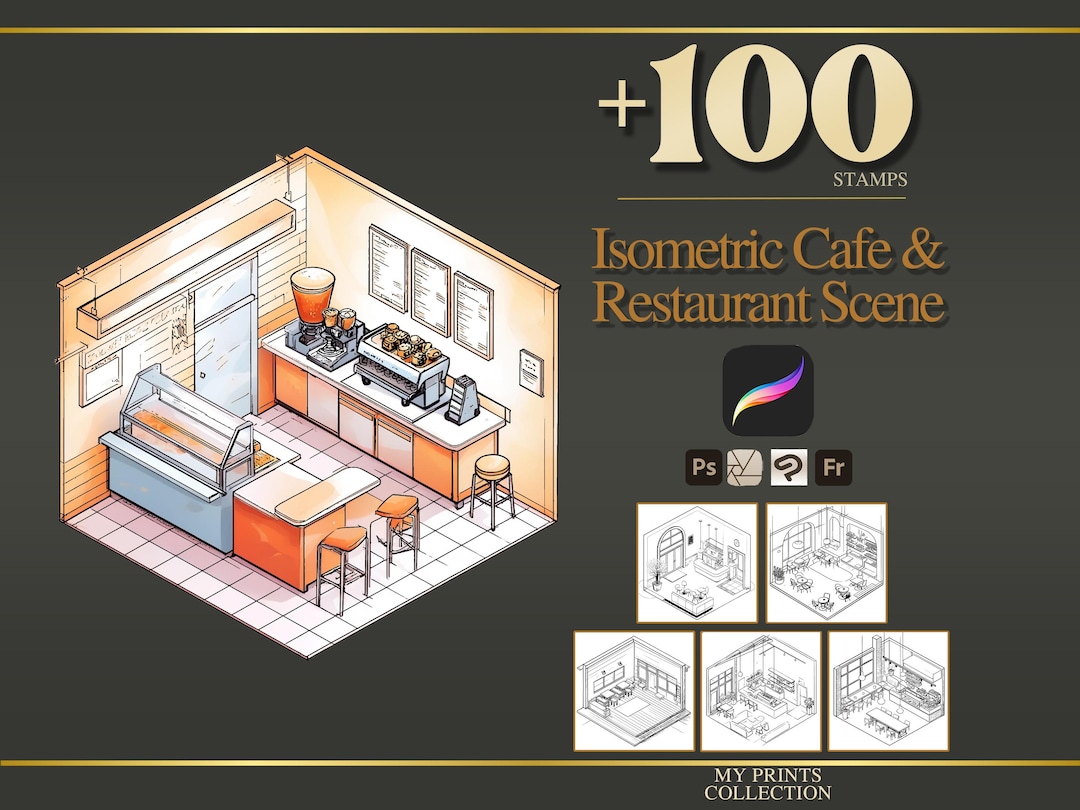 Isometric Cafe and Restaurant Scene Procreate Stamps & Photoshop ...