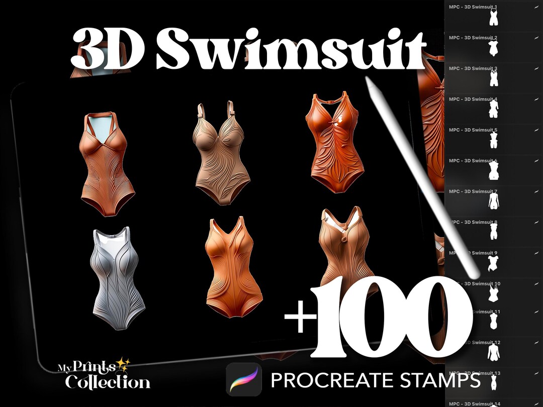 3D Swimsuit Dual Color Procreate Stamp Brushes - 100+ Stamps Brushset ...