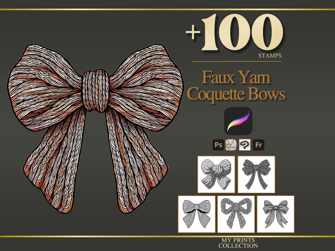 Faux Yarn Coquette Bows Procreate Stamps & Photoshop Brushes – 100 ...