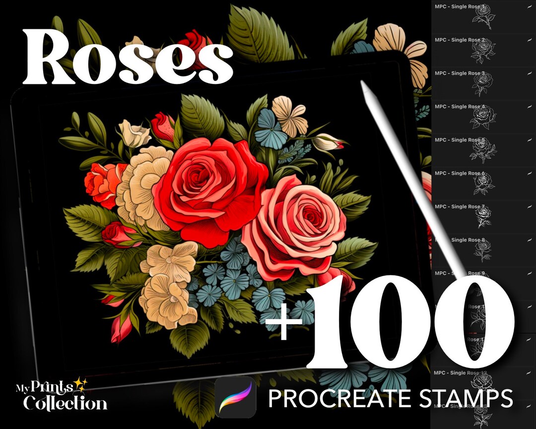 100+ Procreate Roses Stamps, Botanical Flower Floral Nature Wildflower ...