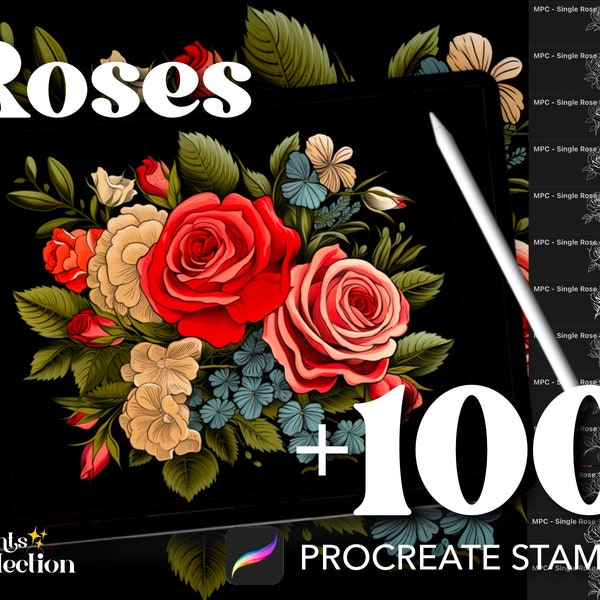 100+ Procreate Roses Stamps, Botanical Flower Floral Nature Wildflower Bouquet Tattoo, Digital Download, Digital Art Supply, Procreate Brush