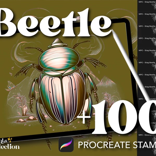 100+ Procreate Beetle Tattoo Stamps, Insect Bug Nature Illustration, Digital Download, Digital Art Supply, Minimalist Procreate Brush