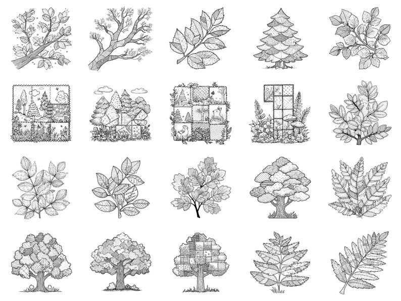 Timbri Procreate e pennelli Photoshop Forest Patchwork: oltre 100 texture per trapunte alla moda, tatuaggi, arte digitale, clipart, disegni al tratto, pacchetto di pennelli immagine 3