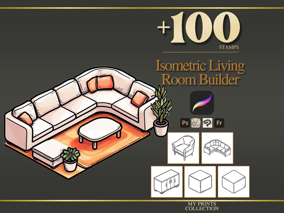 Isometric Living Room Builder Procreate Stamps & Photoshop Brushes ...