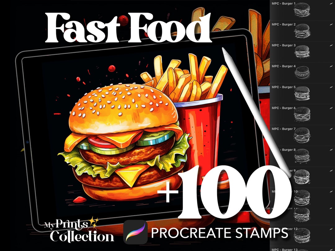 100 Procreate Fast Food Stamps Burger Fries Hot Dog Beverage Etsy