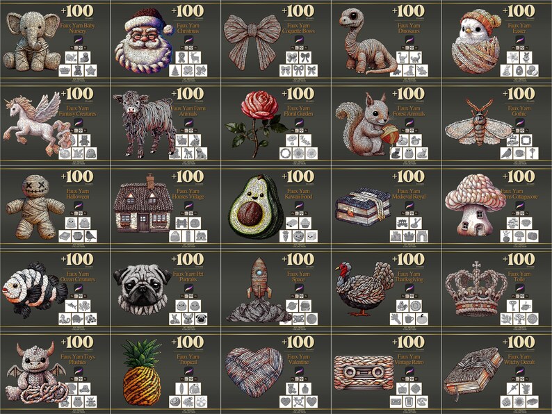 Peut inclure: Une collection de cr&eacute;ations artistiques en fil, comprenant un &eacute;l&eacute;phant, le P&egrave;re No&euml;l, un n&oelig;ud, un dinosaure et un oiseau. D'autres cr&eacute;ations incluent une licorne, une vache, une rose, un &eacute;cureuil, un papillon de nuit, une poup&eacute;e vaudou, une maison, un avocat et un champignon.