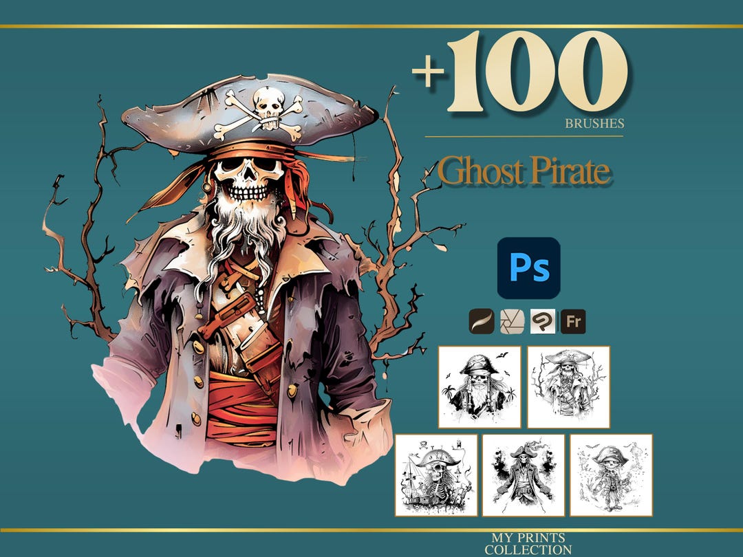 Ghost Pirate Halloween Photoshop Brushes & Procreate Stamps – 100 ...