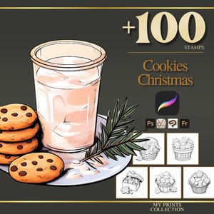 Cookies Christmas Procreate Stempel & Photoshop Pinsel - 100+ Tattoo, Zeichnung, Digital Art, Clipart, Line Art, Brush Pack
