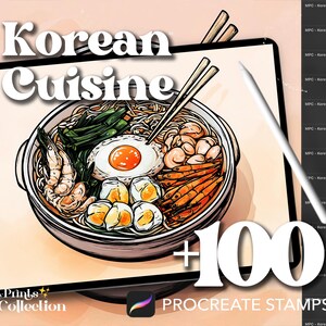Korean Cuisine Procreate Stamps: 100+ Food & Drink Line Art (Digital Download)