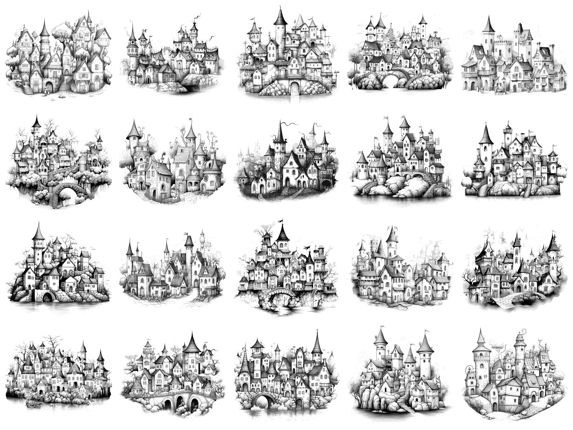 Fantasy Village Procreate Stamps & Photoshop Brushes – 100+ Place House ...