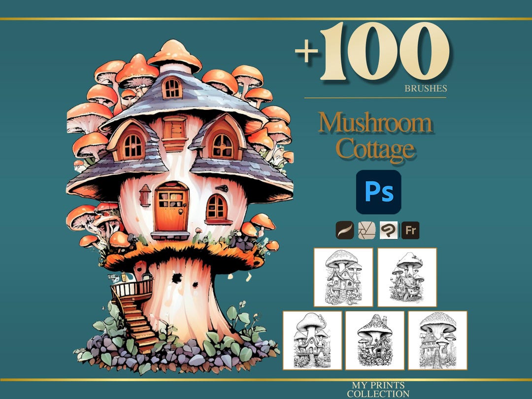 Mushroom Cottage Photoshop Brushes & Procreate Stamps – 100+ Place ...