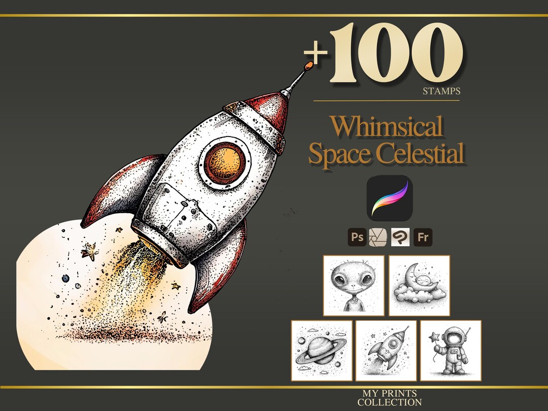 Whimsical Space Celestial Procreate Stamps & Photoshop Brushes – 100 ...
