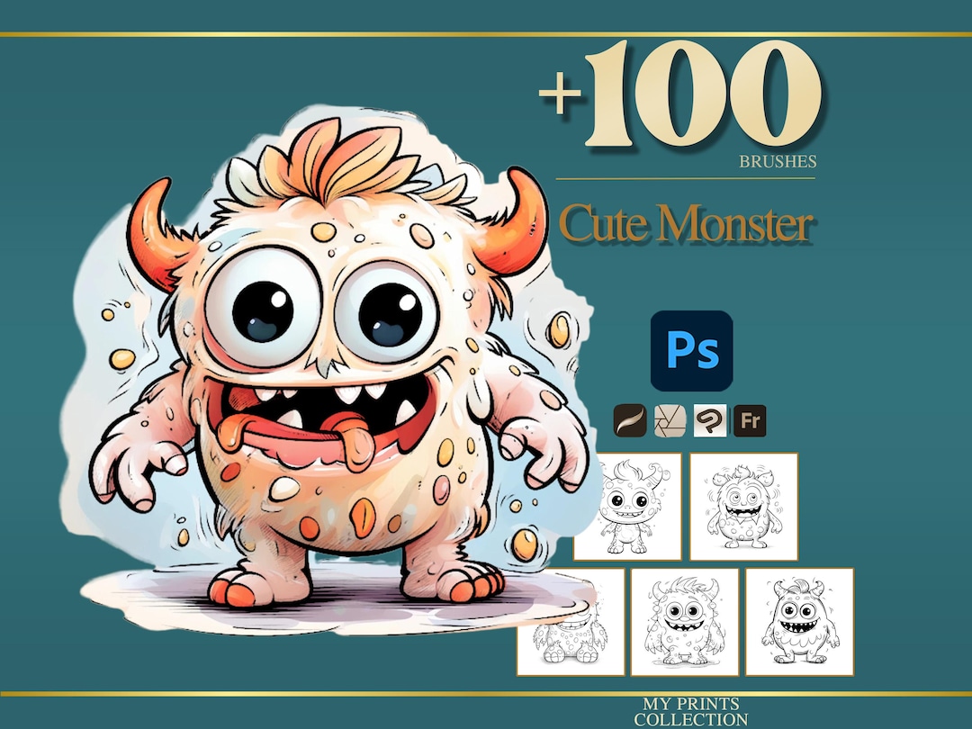 Cute Monster Halloween Photoshop Brushes & Procreate Stamps – 100 ...