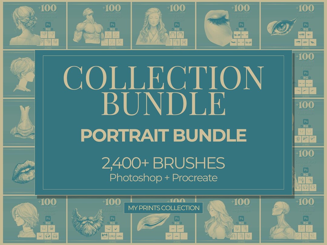 Portrait Bundle Photoshop Brushes & Procreate Stamps Collection – 2,400 ...