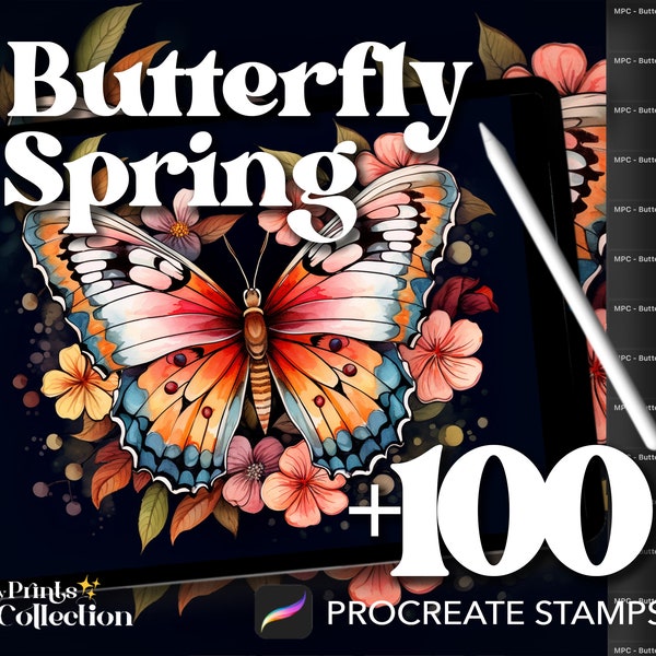 100+ Procreate Butterfly Spring Stamps, Floral Flower Nature Botanical Decor Design, Digital Download, Digital Art Supply, Procreate Brush