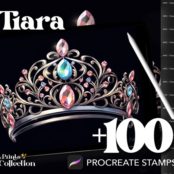 Más de 100 sellos de tiara procreados, diseño de moda de tela de zapatos de joyería de bocetos, descarga digital, suministro de arte digital, pincel procreado