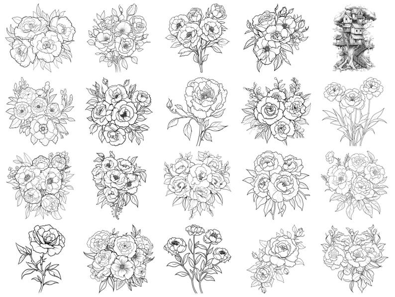 Peony Procreate Stamps & Photoshop Brushes – 100+ Flower Botanical ...
