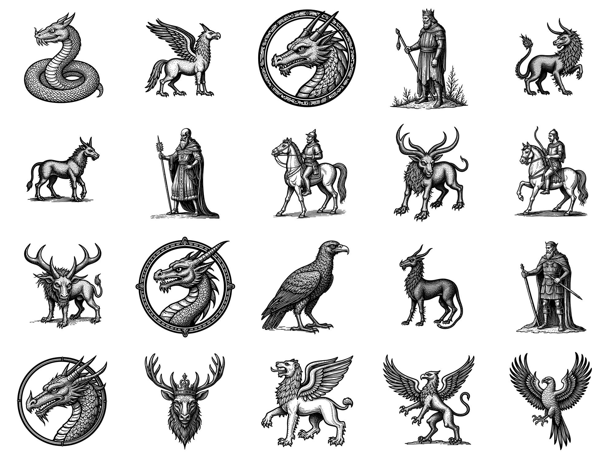 Mythical Creatures Medieval Procreate Stamps & Photoshop Brushes – 100 ...