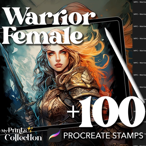 100+ Procreate Warrior Female Stamps, Fantasy Creatures DND Magical Whimsical, Digital Download, Digital Art Supply, Procreate Brush