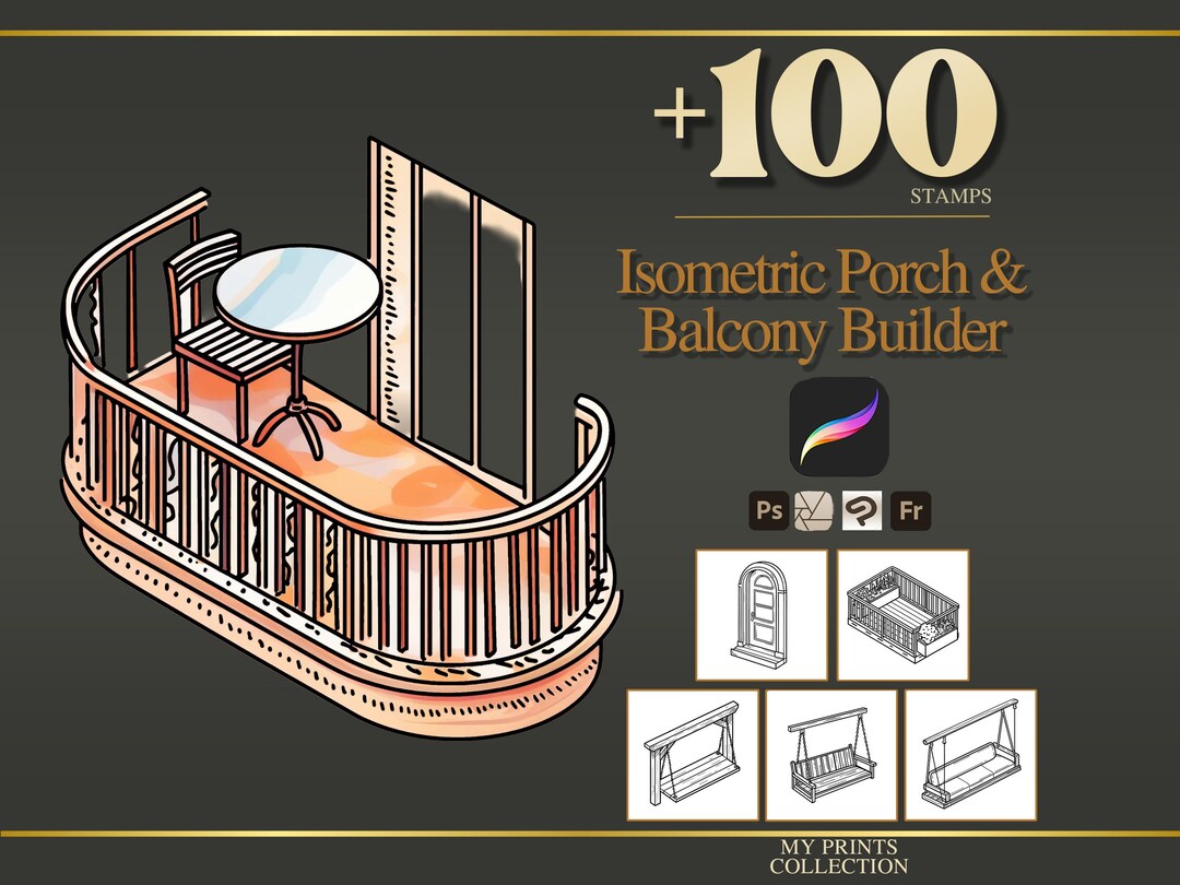 Isometric Porch and Balcony Builder Procreate Stamps & Photoshop ...