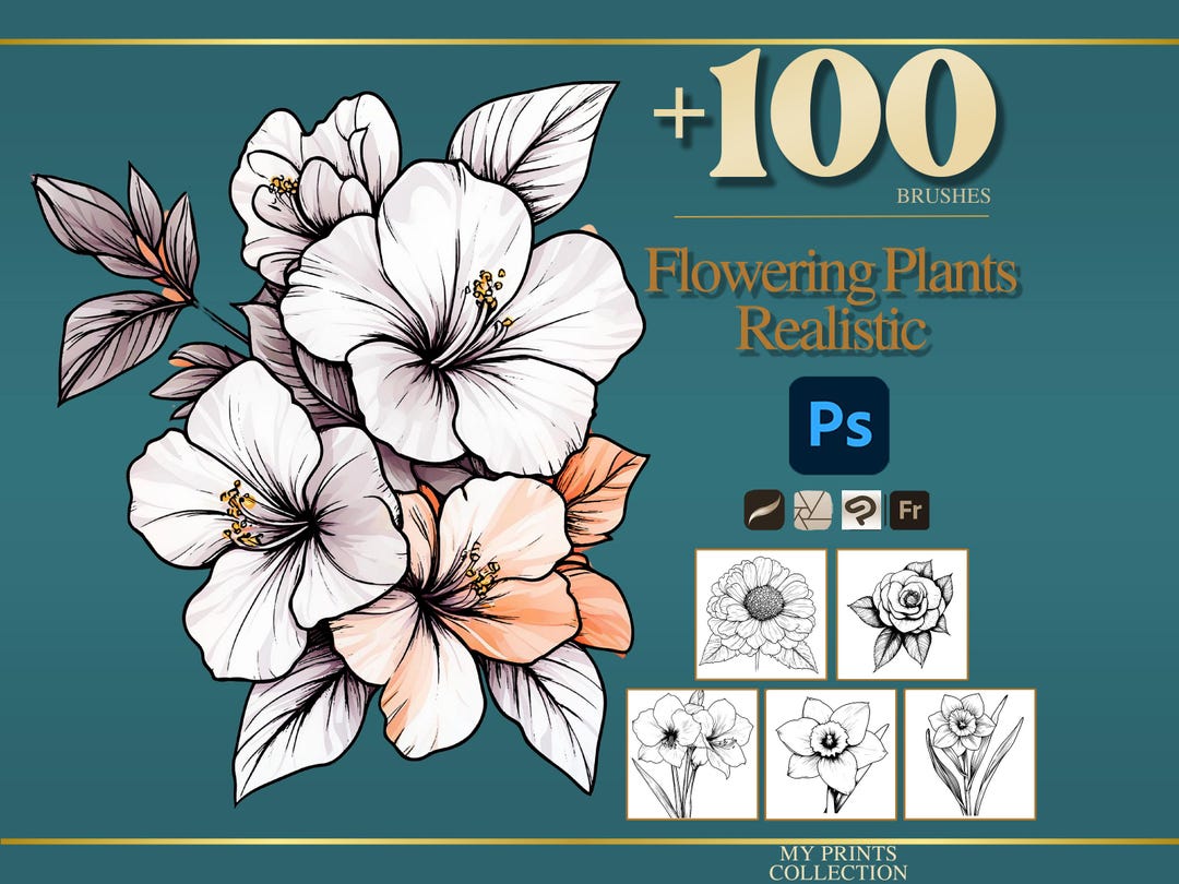 Flowering Plants Realistic Photoshop Brushes & Procreate Stamps – 100 ...