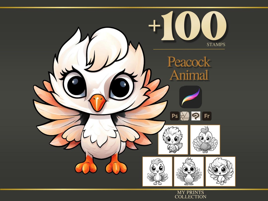 Peacock Procreate Stamps & Photoshop Brushes – 100+ Realistic Animal ...