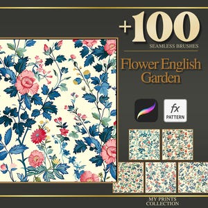 English Garden Flower Procreate Texture Brush & Photoshop PAT Pattern - 100+ Seamless Texture Brushset, Digital Texture Design Tool