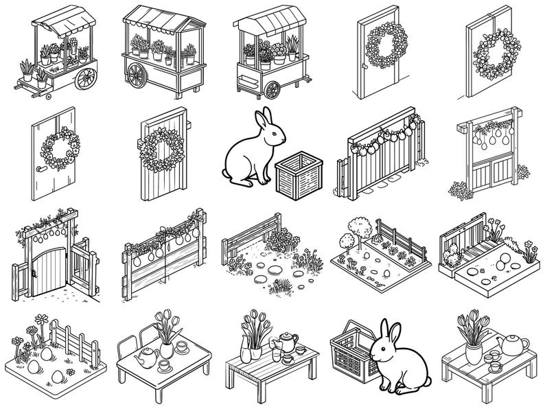 Isometric Easter Builder Procreate Stamps & Photoshop Brushes – 100+ Clipart, Illustration, Line Art, Stencil, Brush Pack image 7