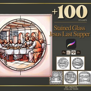 Stained Glass Jesus Last Supper Christmas Procreate Stamps & Photoshop Brushes – 100+ Digital Art, Clipart, Line Art, Brush Pack