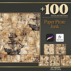 Pirate Junk Paper Procreate Texture Brush & Photoshop PAT Pattern - 100+ Seamless Texture Brushset, Digital Texture Design Tool