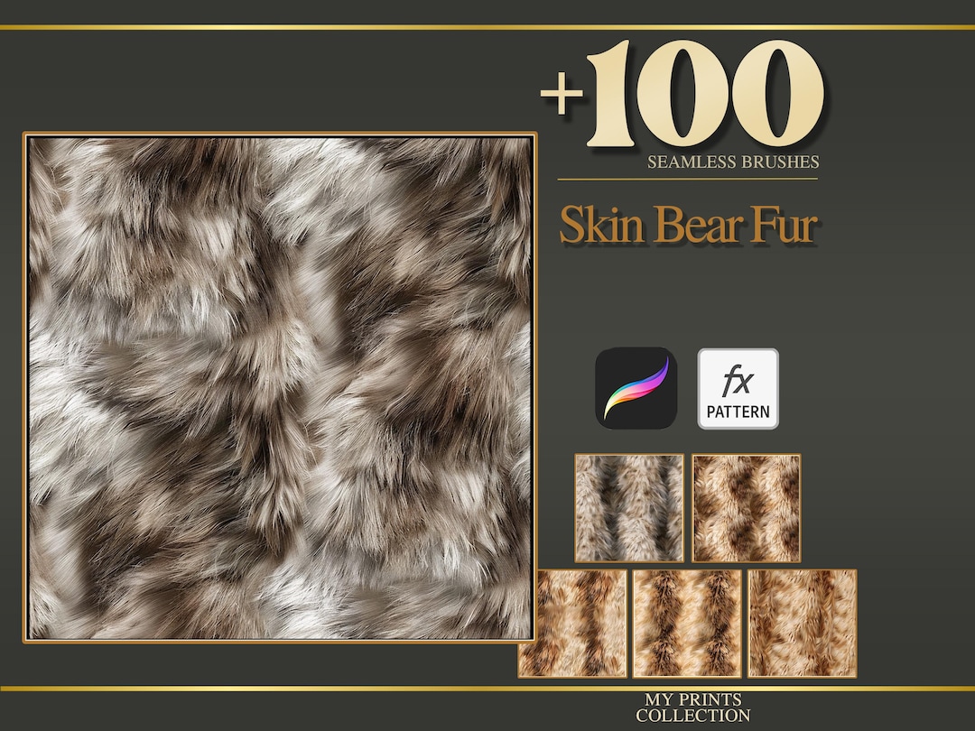 Bear Fur Skin Procreate Texture Brush & Photoshop PAT Pattern - 100 ...